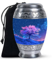 Blue Floral Tree Cremation Urn - Large Urns For Human Ashes