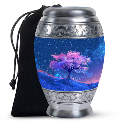 Blue Personalized Flower Cremation Urn for Human Ashes - 10-inch, 200 cu in - Yatskia