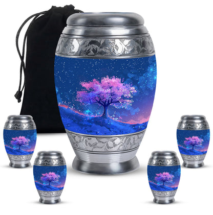 Blue Personalized Flower Cremation Urn for Human Ashes - 10-inch, 200 cu in - Yatskia