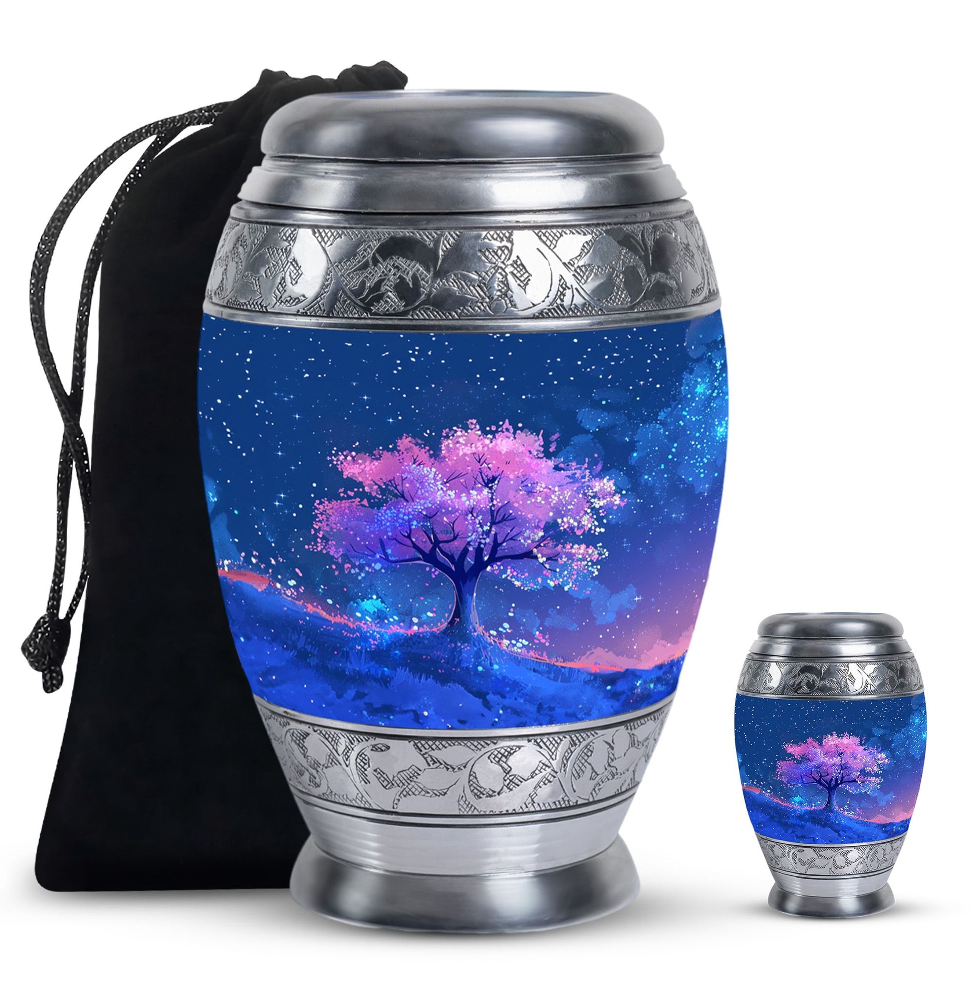Blue Floral Tree Cremation Urn - Large Urns For Human Ashes