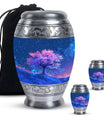 Blue Floral Tree Cremation Urn - Large Urns For Human Ashes