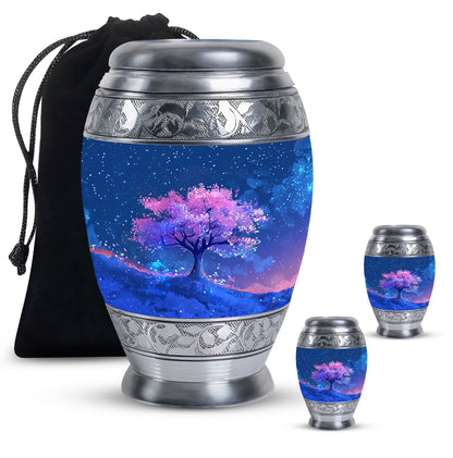 Blue Personalized Flower Cremation Urn for Human Ashes - 10-inch, 200 cu in - Yatskia