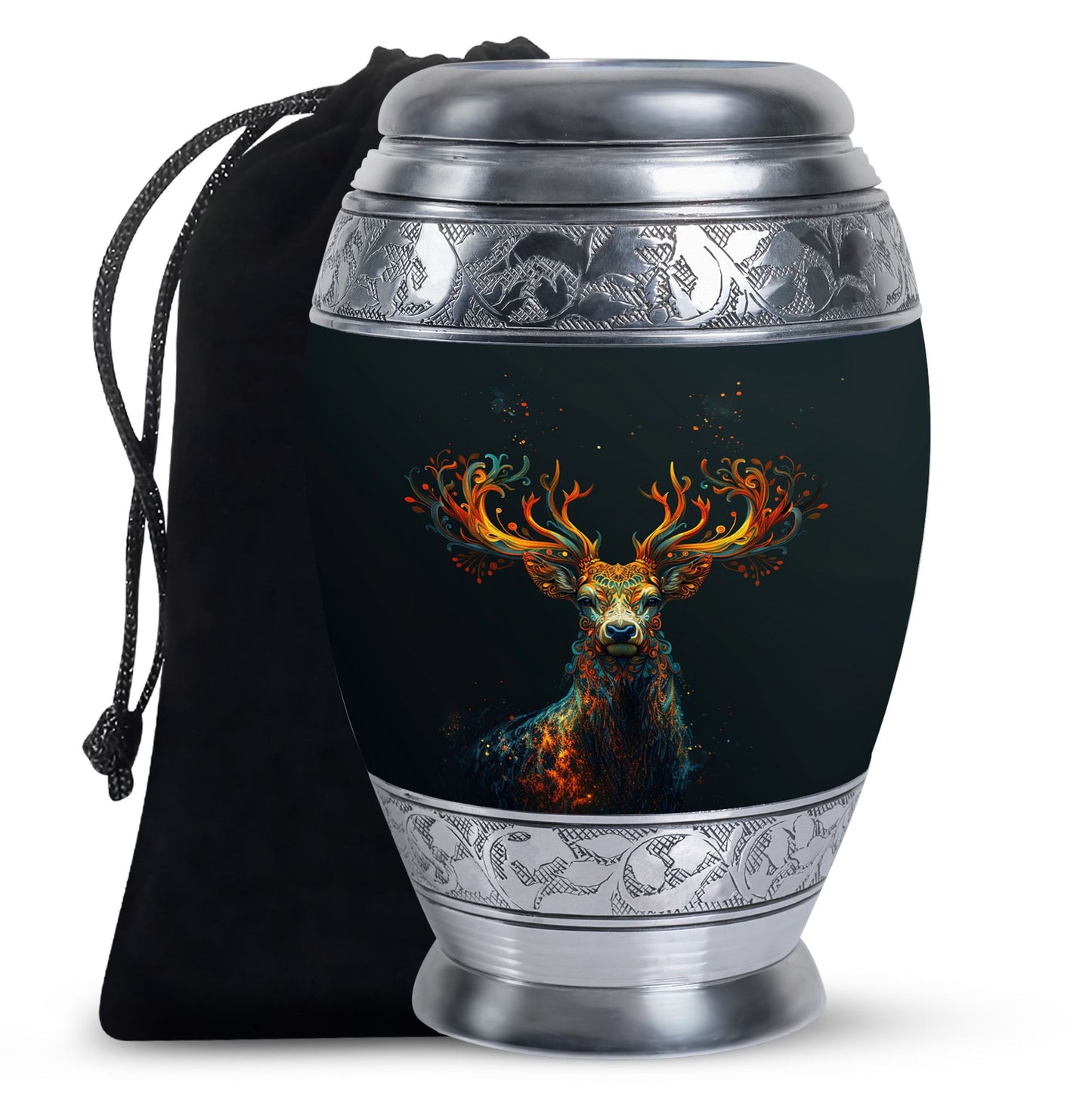 Black Personalized Deer Keepsake Urn for Human Ashes - 10-inch, 200 cu in - Yatskia