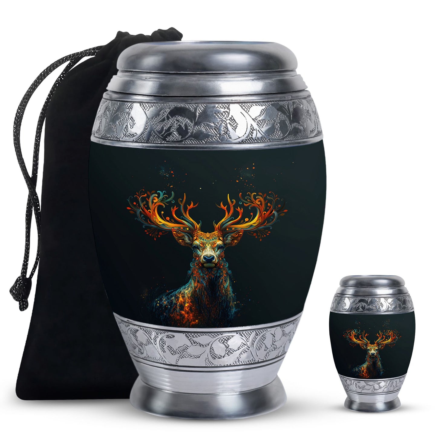 Black Personalized Deer Keepsake Urn for Human Ashes - 10-inch, 200 cu in - Yatskia