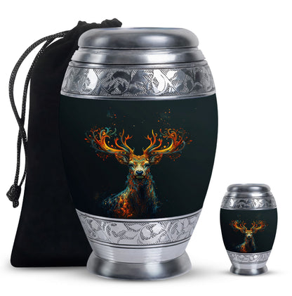 Black Personalized Deer Keepsake Urn for Human Ashes - 10-inch, 200 cu in - Yatskia
