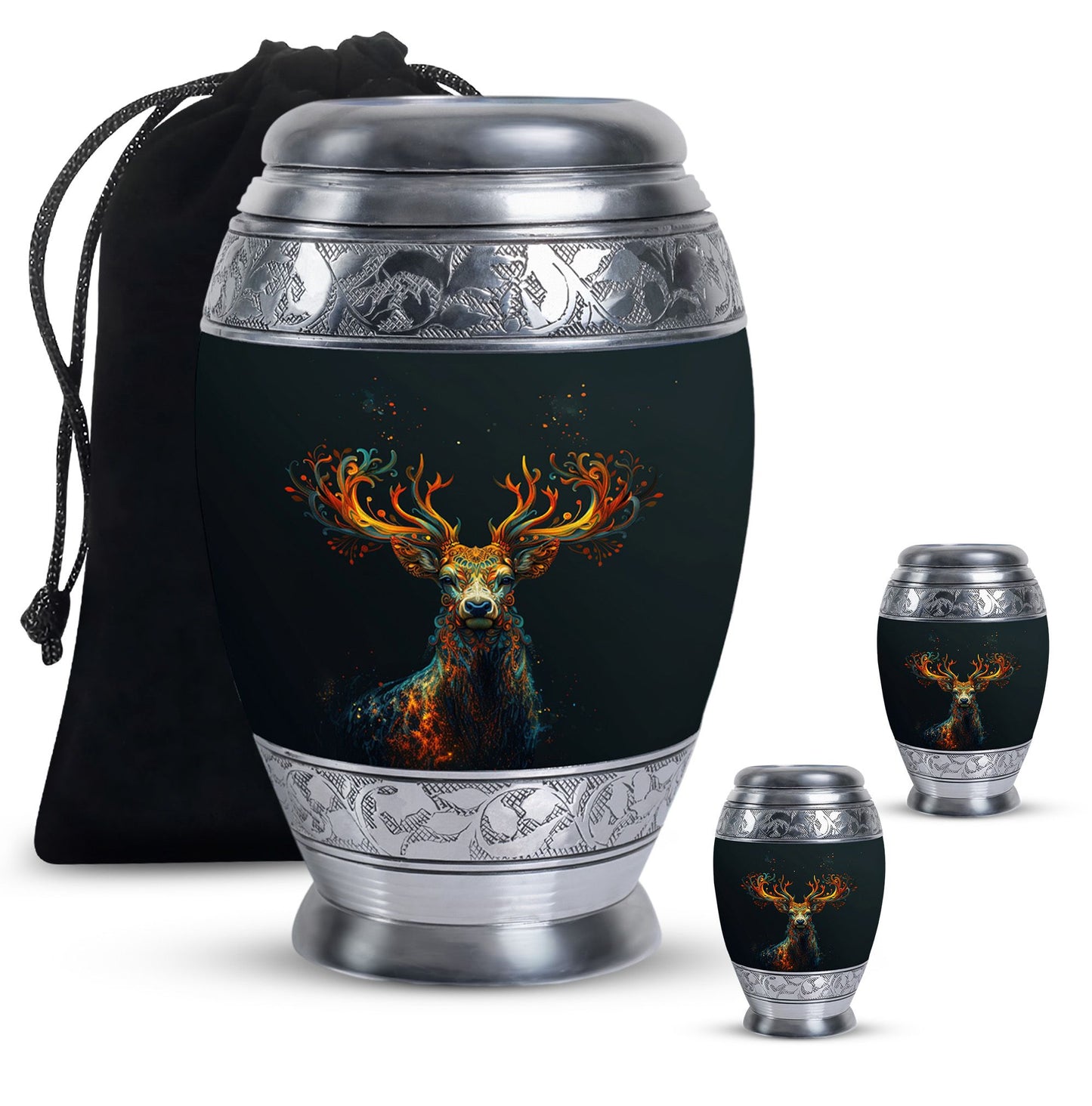 Black Personalized Deer Keepsake Urn for Human Ashes - 10-inch, 200 cu in - Yatskia