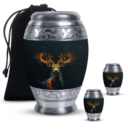 Black Personalized Deer Keepsake Urn for Human Ashes - 10-inch, 200 cu in - Yatskia
