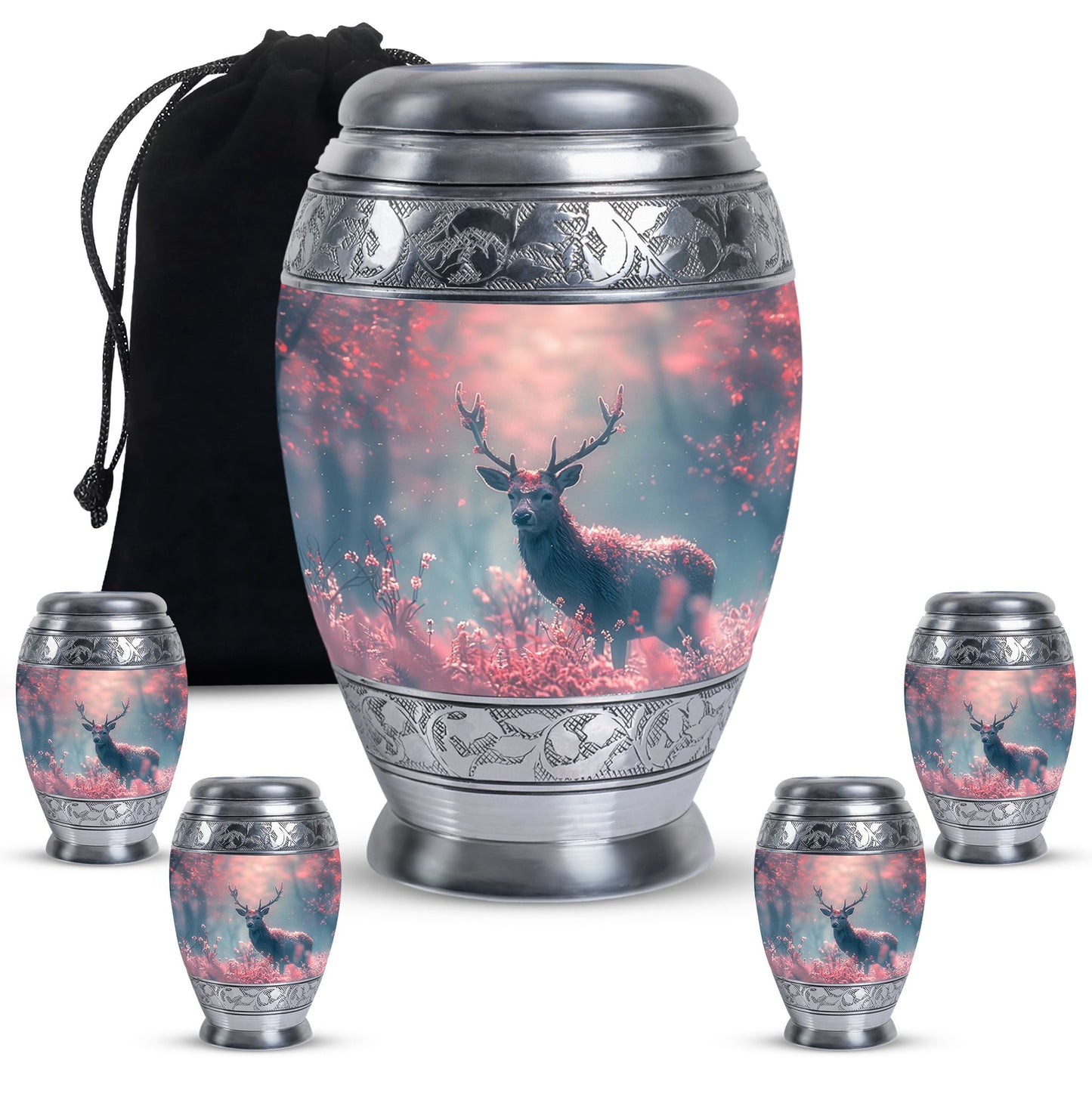 Pink Personalized Deer Cremation Urn for Human Ashes - 10-inch, 200 cu in - Yatskia