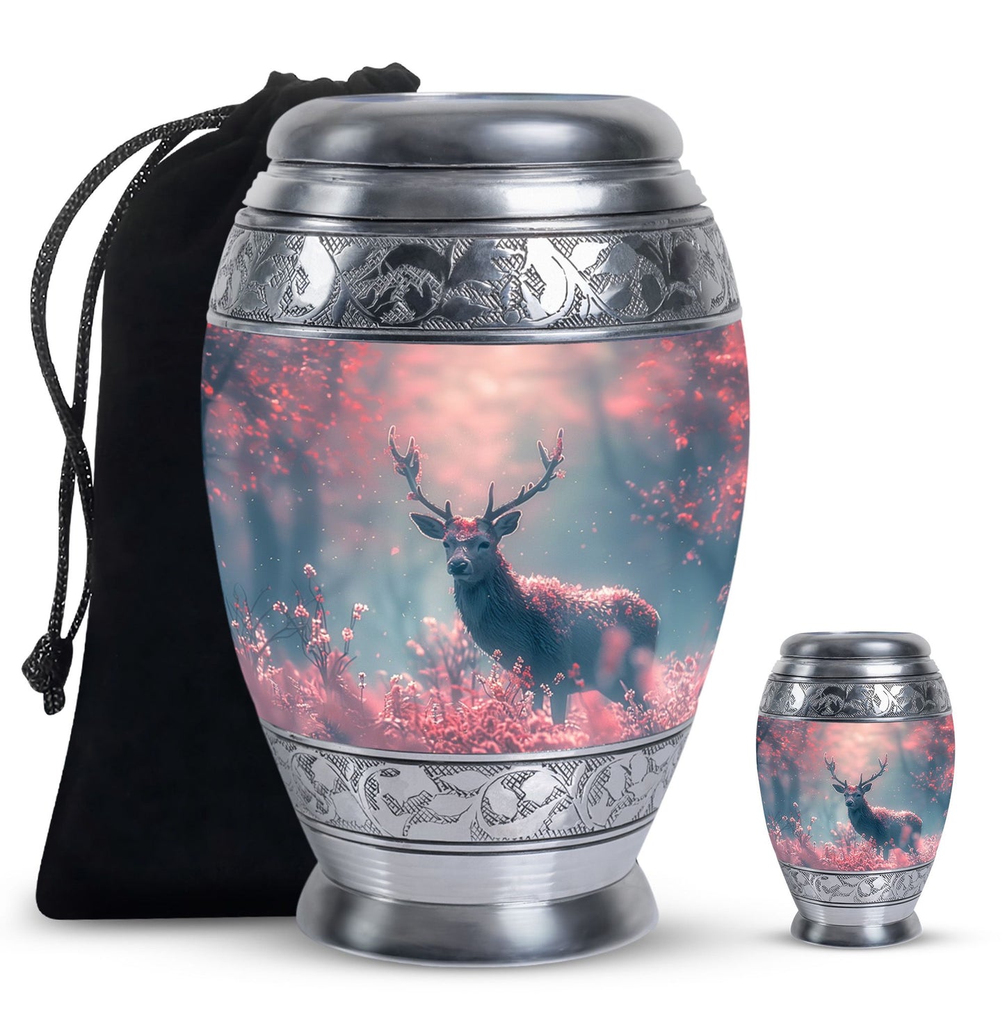 Pink Personalized Deer Cremation Urn for Human Ashes - 10-inch, 200 cu in - Yatskia