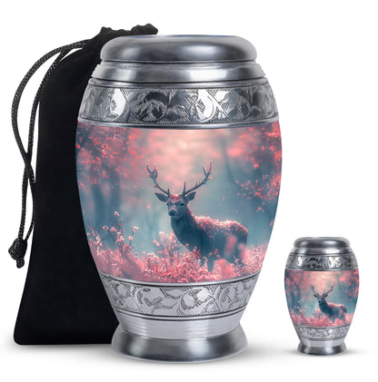 Pink Personalized Deer Cremation Urn for Human Ashes - 10-inch, 200 cu in - Yatskia
