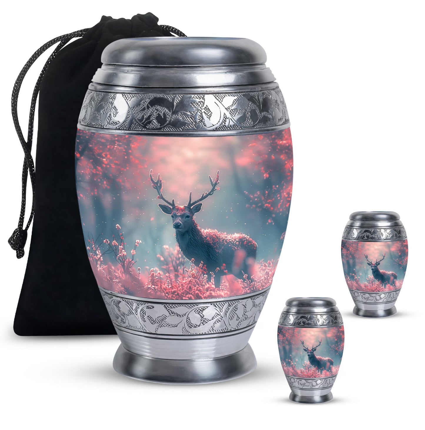 Pink Personalized Deer Cremation Urn for Human Ashes - 10-inch, 200 cu in - Yatskia