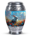 Colorful Flower Urn with White Bunny - Beautiful Pet Memorial Urn for Ashes