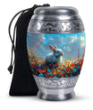Colorful Flower Urn with White Bunny - Beautiful Pet Memorial Urn for Ashes