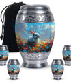 Colorful Flower Urn with White Bunny - Beautiful Pet Memorial Urn for Ashes