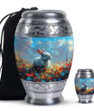 Colorful Flower Urn with White Bunny - Beautiful Pet Memorial Urn for Ashes