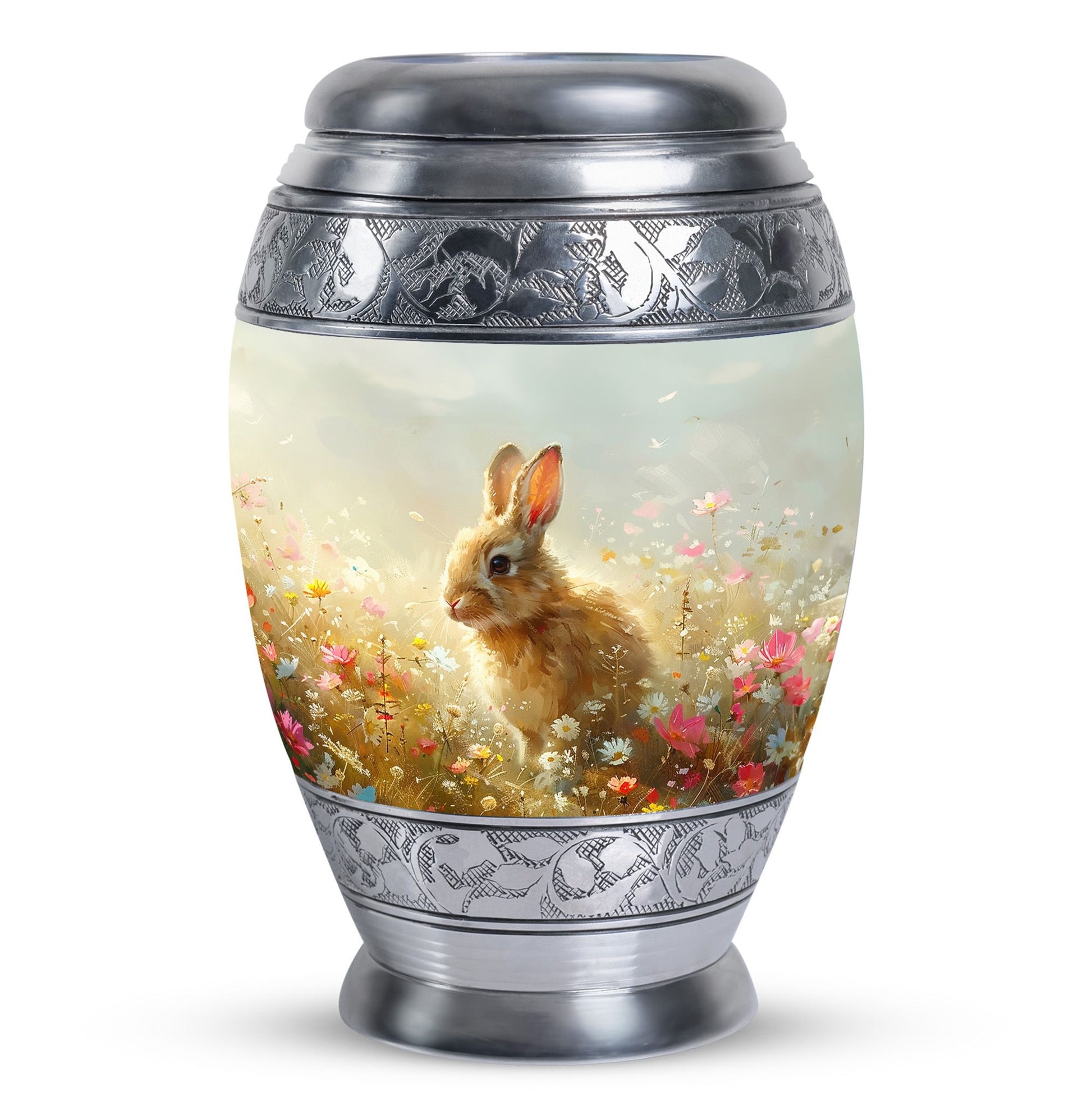 Baby Bunny Rabbit Urn – Beautiful Floral Design Memorial for Pet Remains
