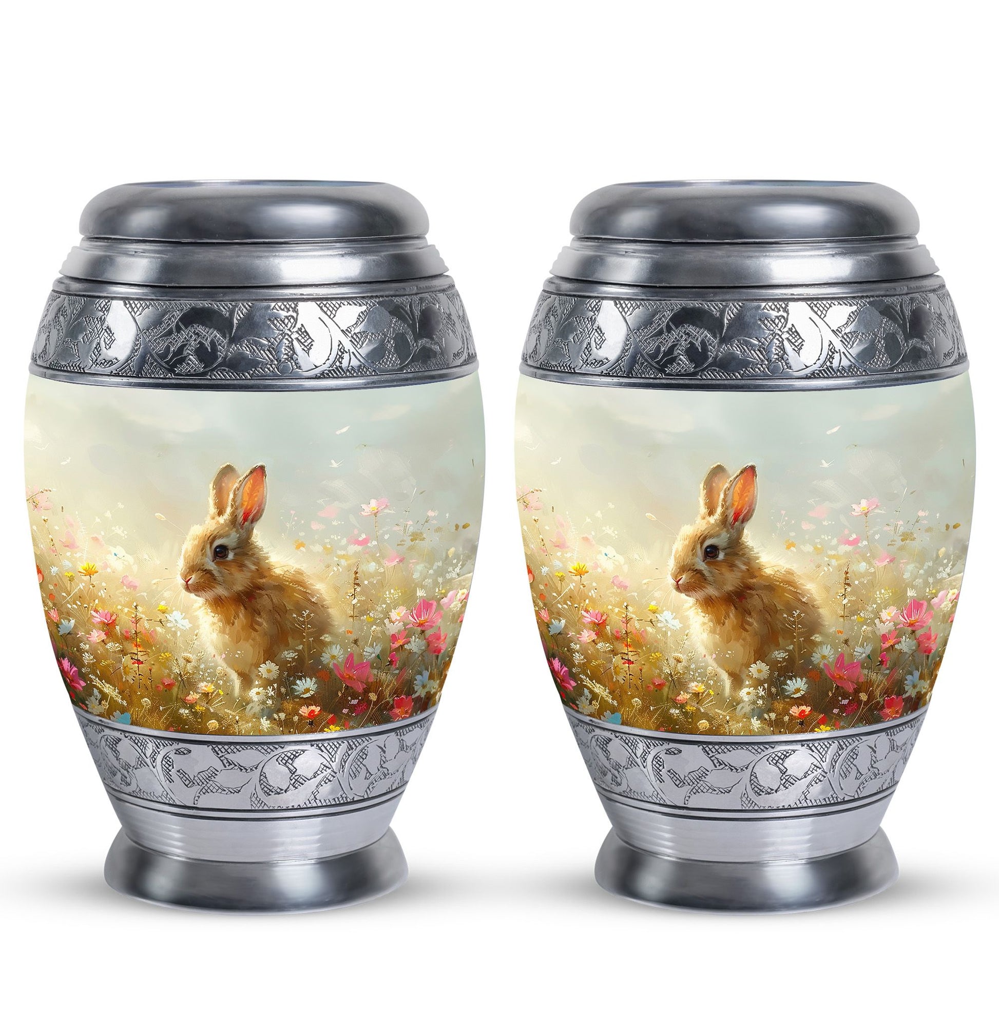 Baby Bunny Rabbit Urn – Beautiful Floral Design Memorial for Pet Remains
