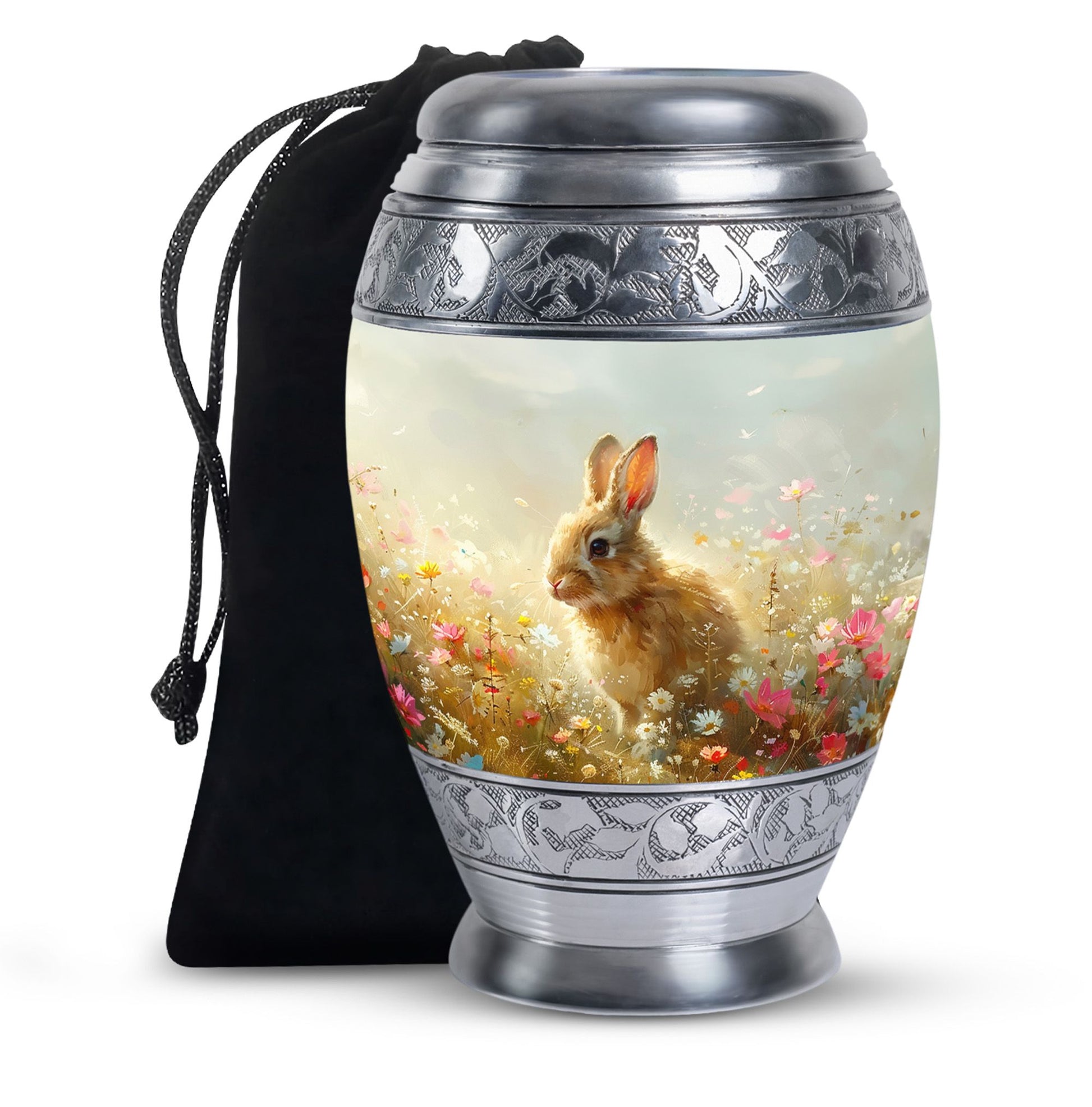 Baby Bunny Rabbit Urn – Beautiful Floral Design Memorial for Pet Remains