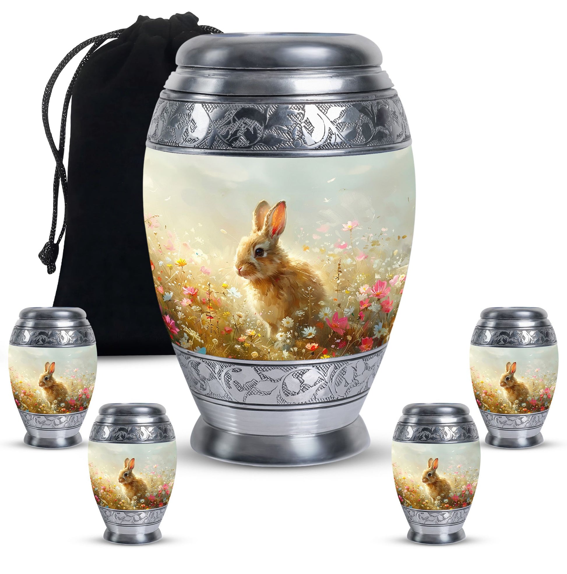 Baby Bunny Rabbit Urn – Beautiful Floral Design Memorial for Pet Remains