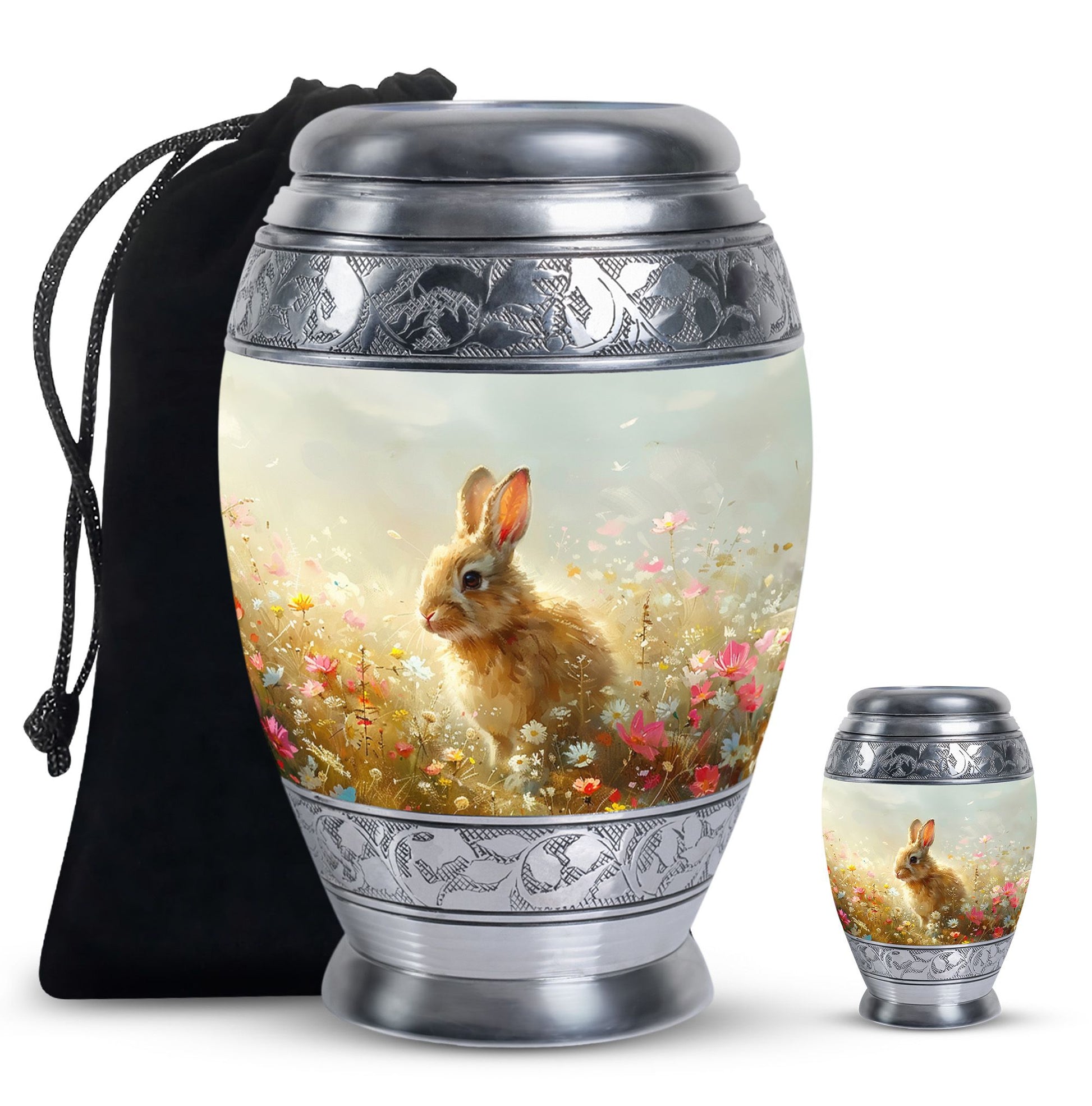 Baby Bunny Rabbit Urn – Beautiful Floral Design Memorial for Pet Remains