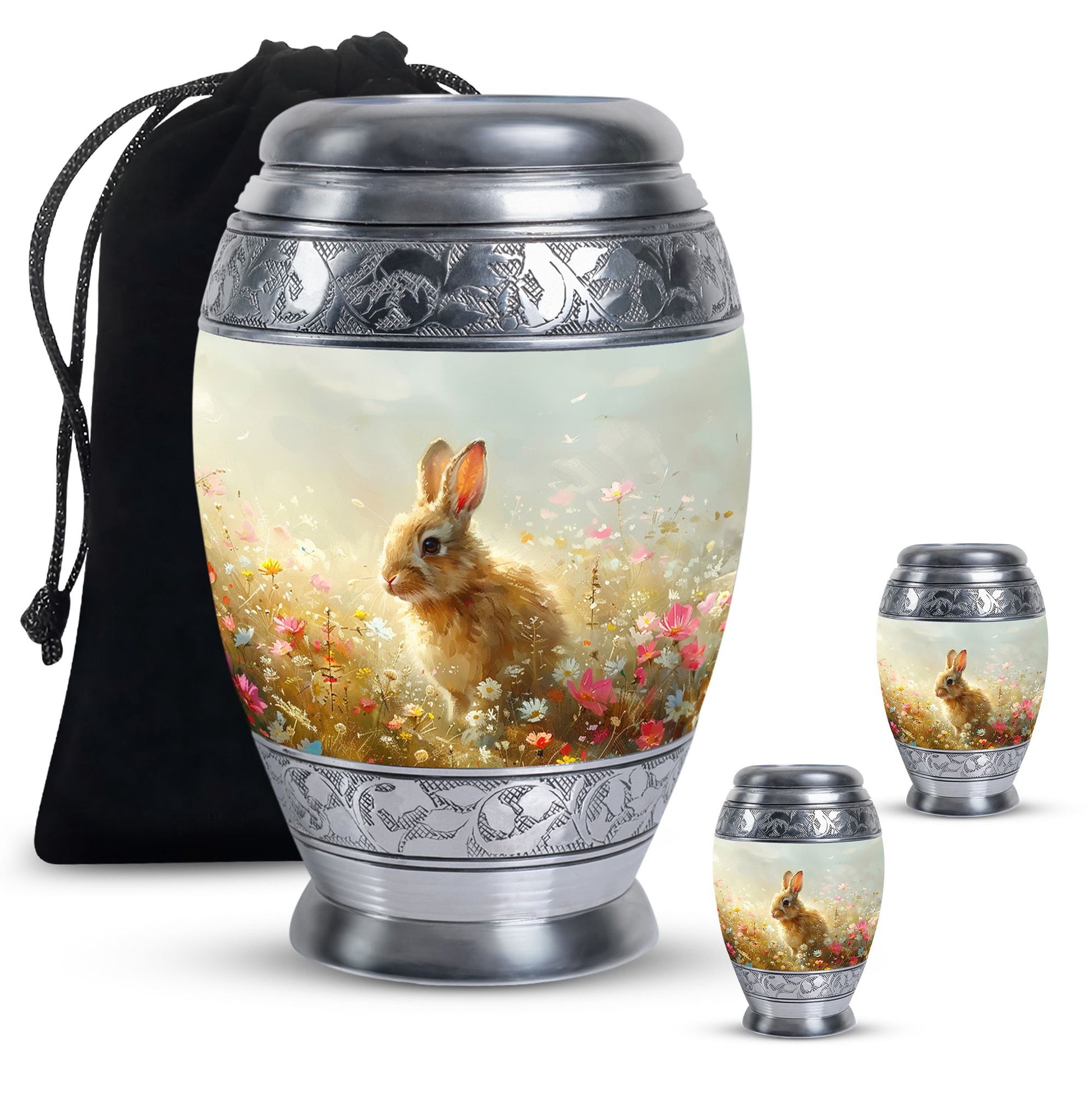 Baby Bunny Rabbit Urn – Beautiful Floral Design Memorial for Pet Remains
