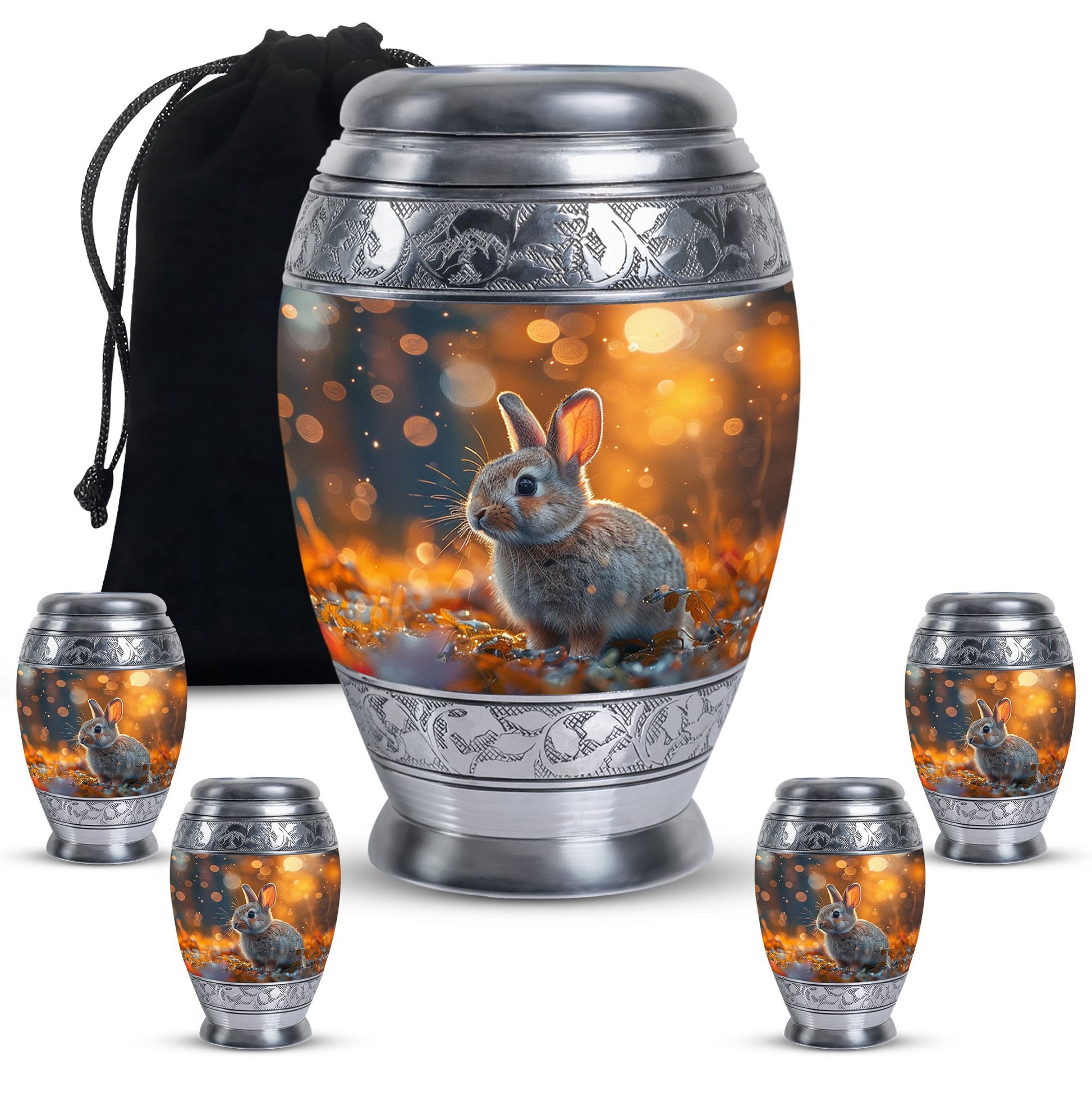 Golden Bunny Cremation Urn- Large Decorative Rabbit Urn For Ashes