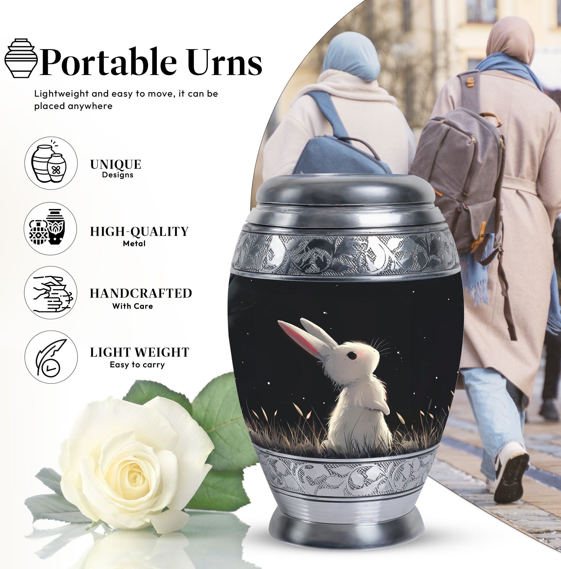 Black Baby Bunny Cremation Urn - Mini Urns For Pet Ashes