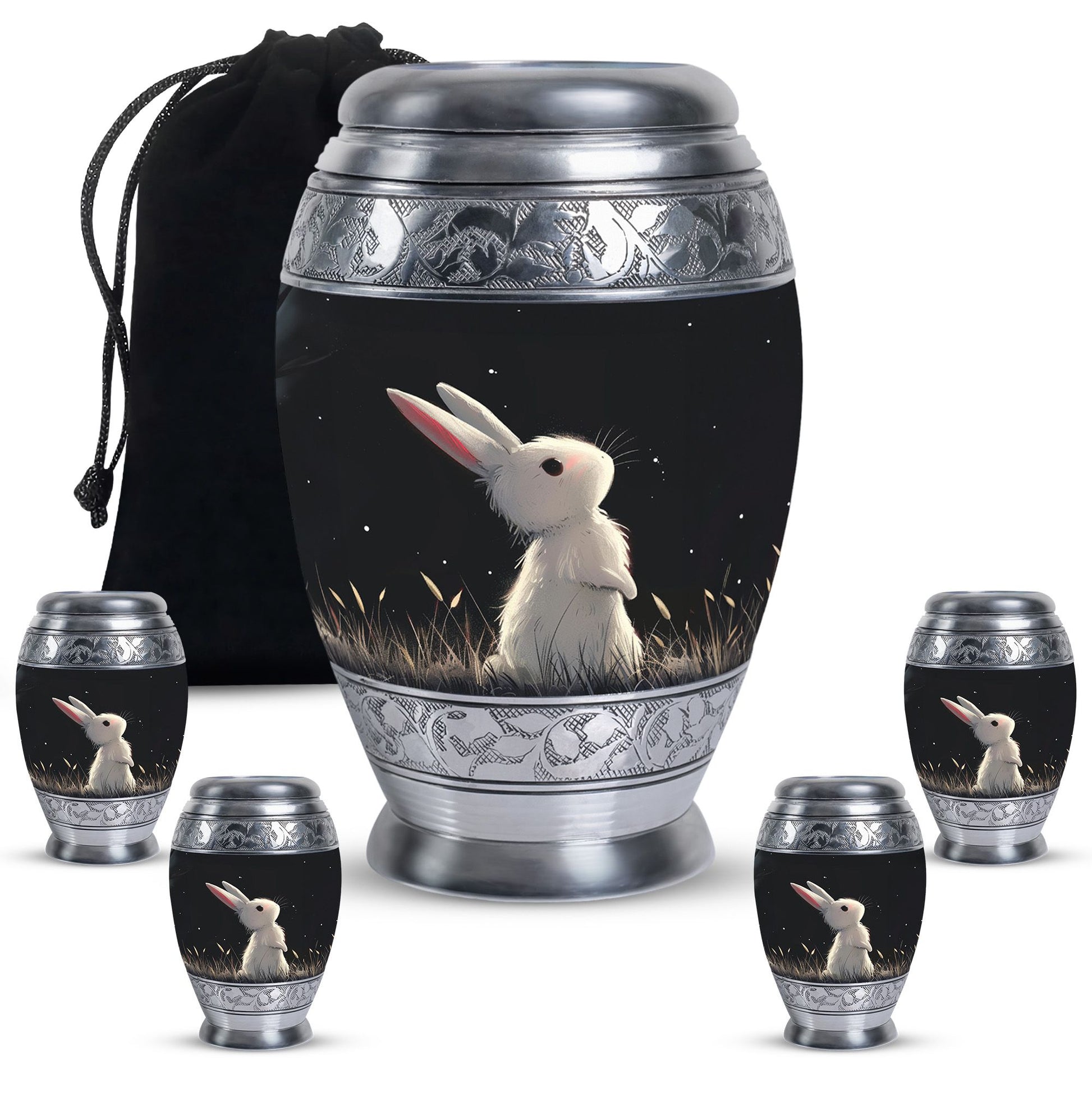 Black Baby Bunny Cremation Urn - Mini Urns For Pet Ashes