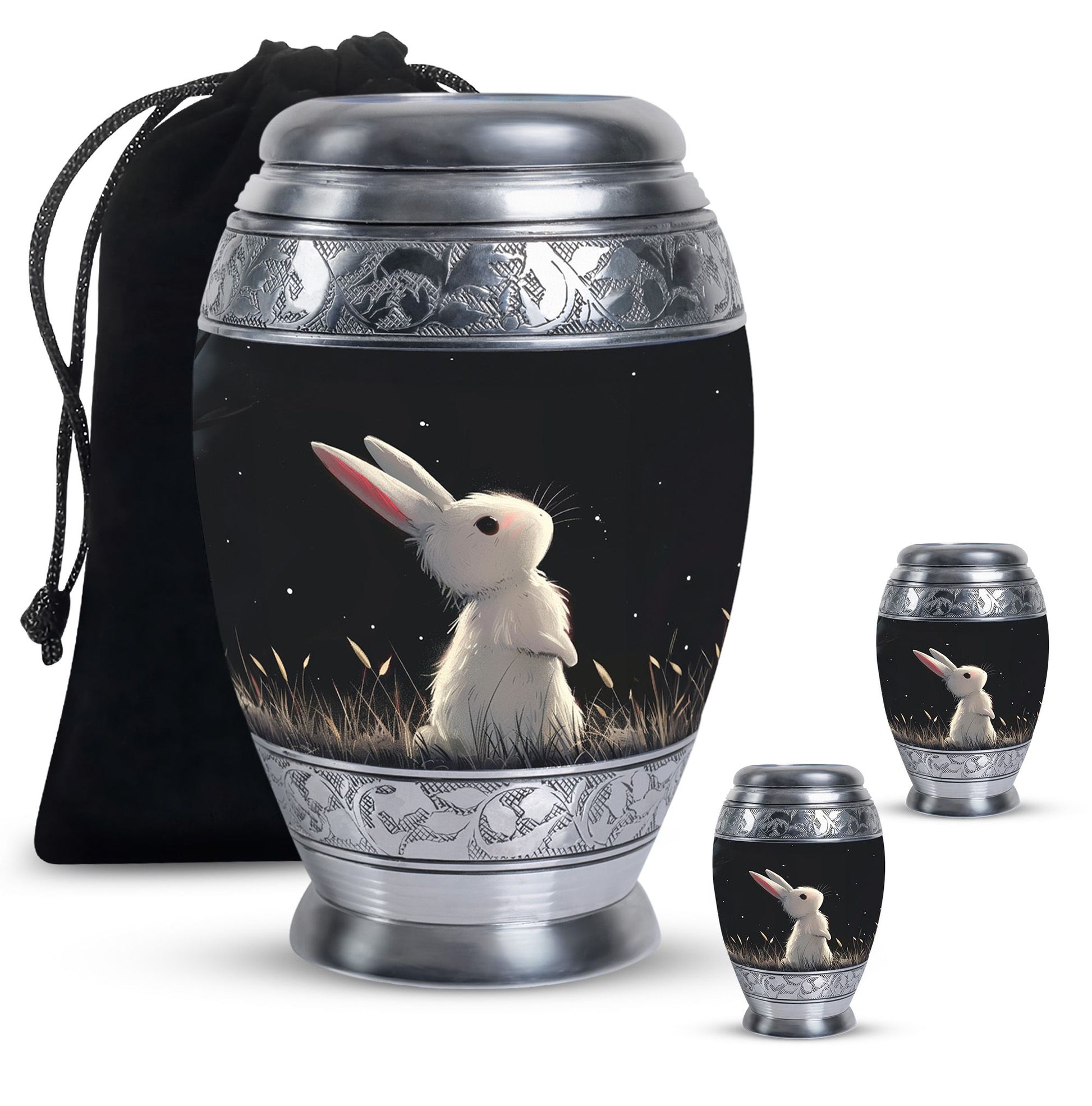 Black Baby Bunny Cremation Urn - Mini Urns For Pet Ashes