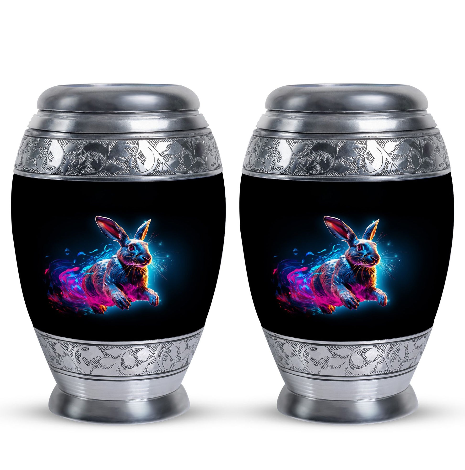 Vibrant Nebula Bunny - Rabbit Urn Memorial, Funeral Shape Urn