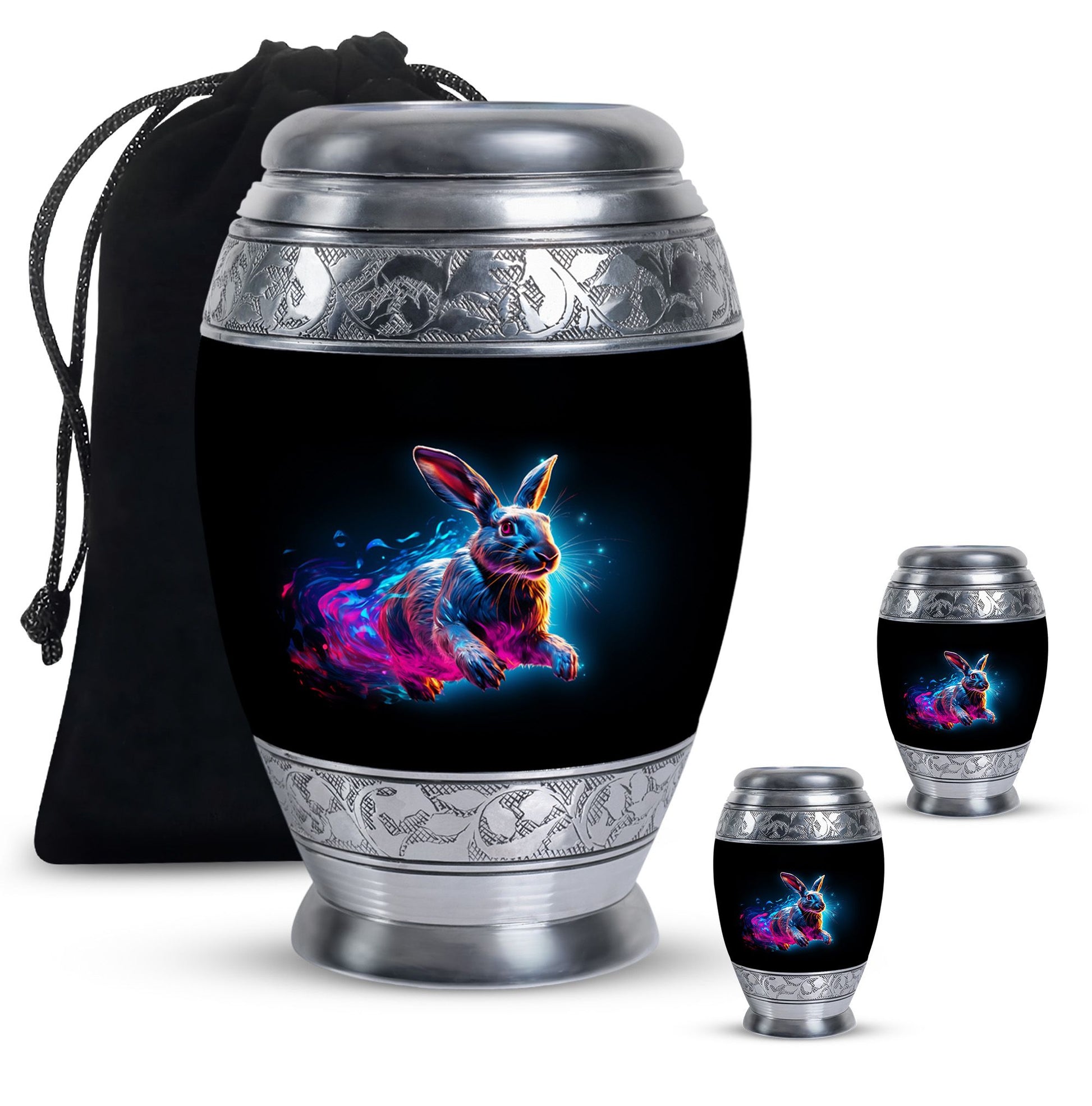 Vibrant Nebula Bunny - Rabbit Urn Memorial, Funeral Shape Urn