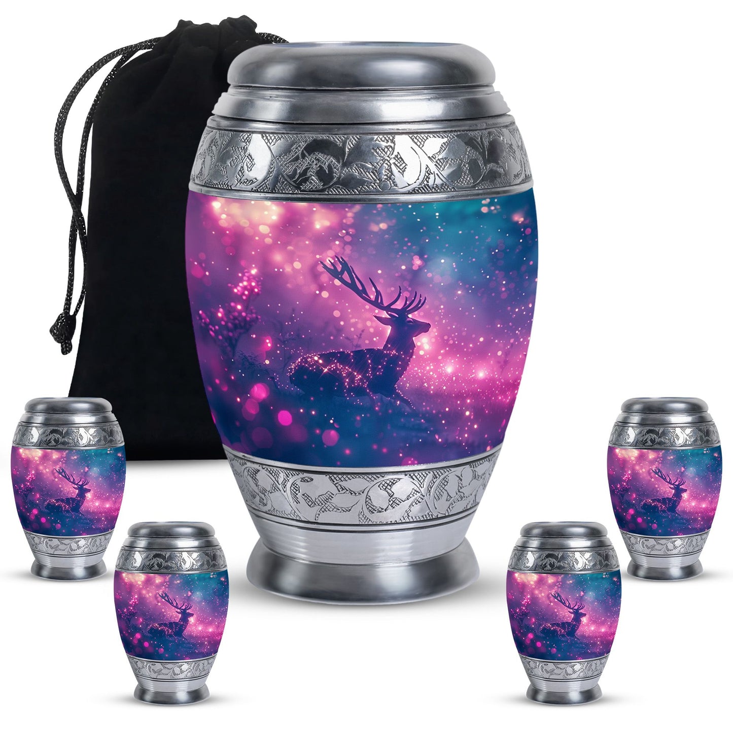 Purple Personalized Deer Cremation Urn for Human Ashes - 10-inch, 200 cu in - Yatskia