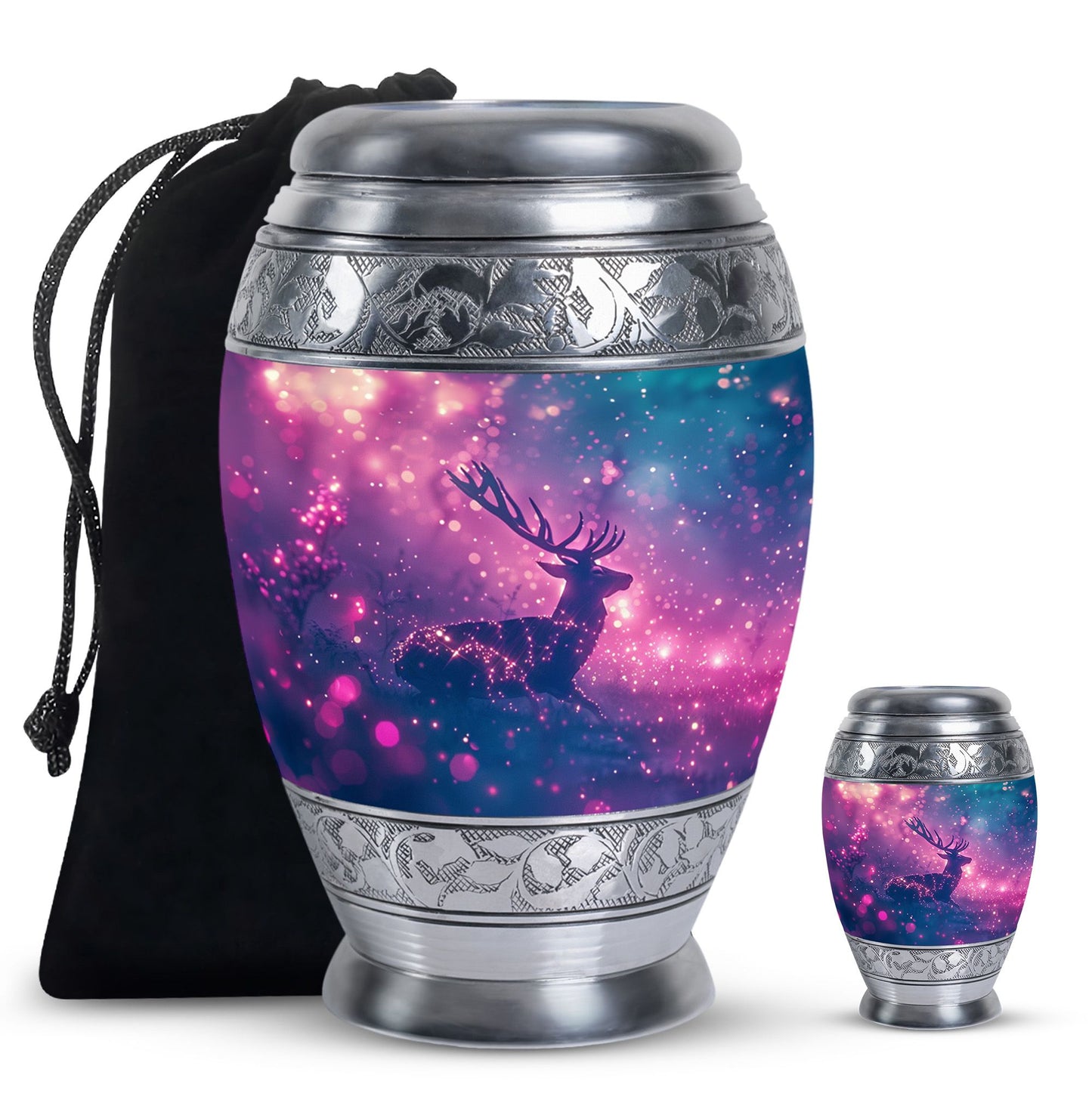 Purple Personalized Deer Cremation Urn for Human Ashes - 10-inch, 200 cu in - Yatskia