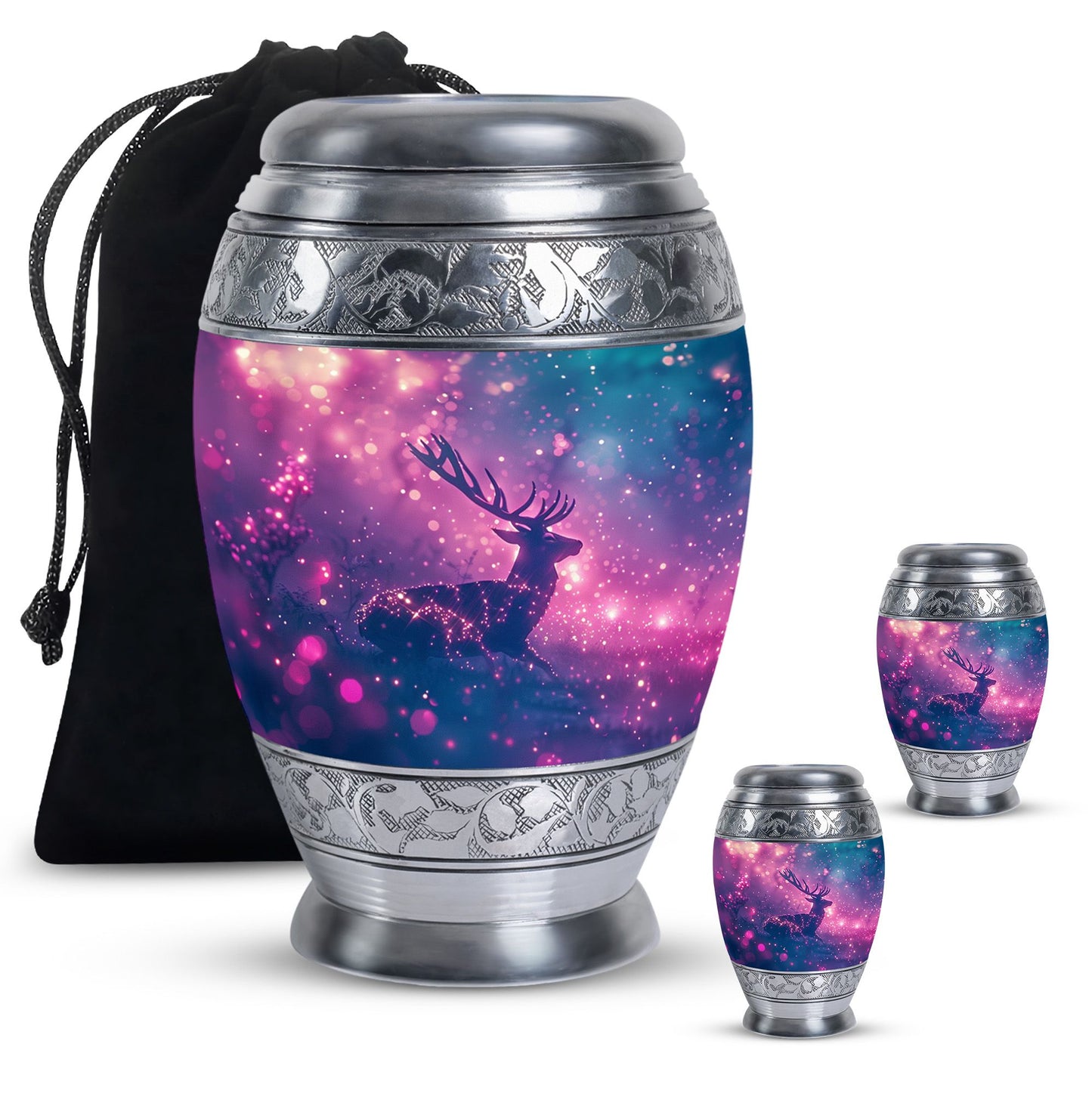Purple Personalized Deer Cremation Urn for Human Ashes - 10-inch, 200 cu in - Yatskia