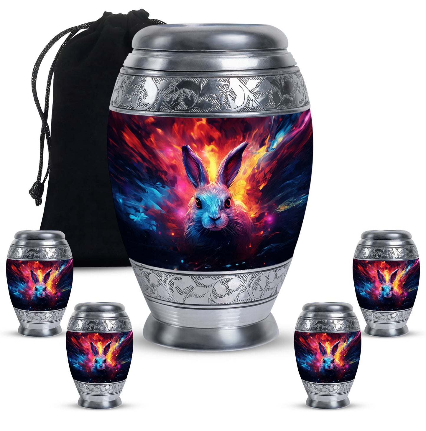 Colorful Personalized Rabbit Memorial Urn for Pet Ashes - 10-inch, 200 cu in - Yatskia