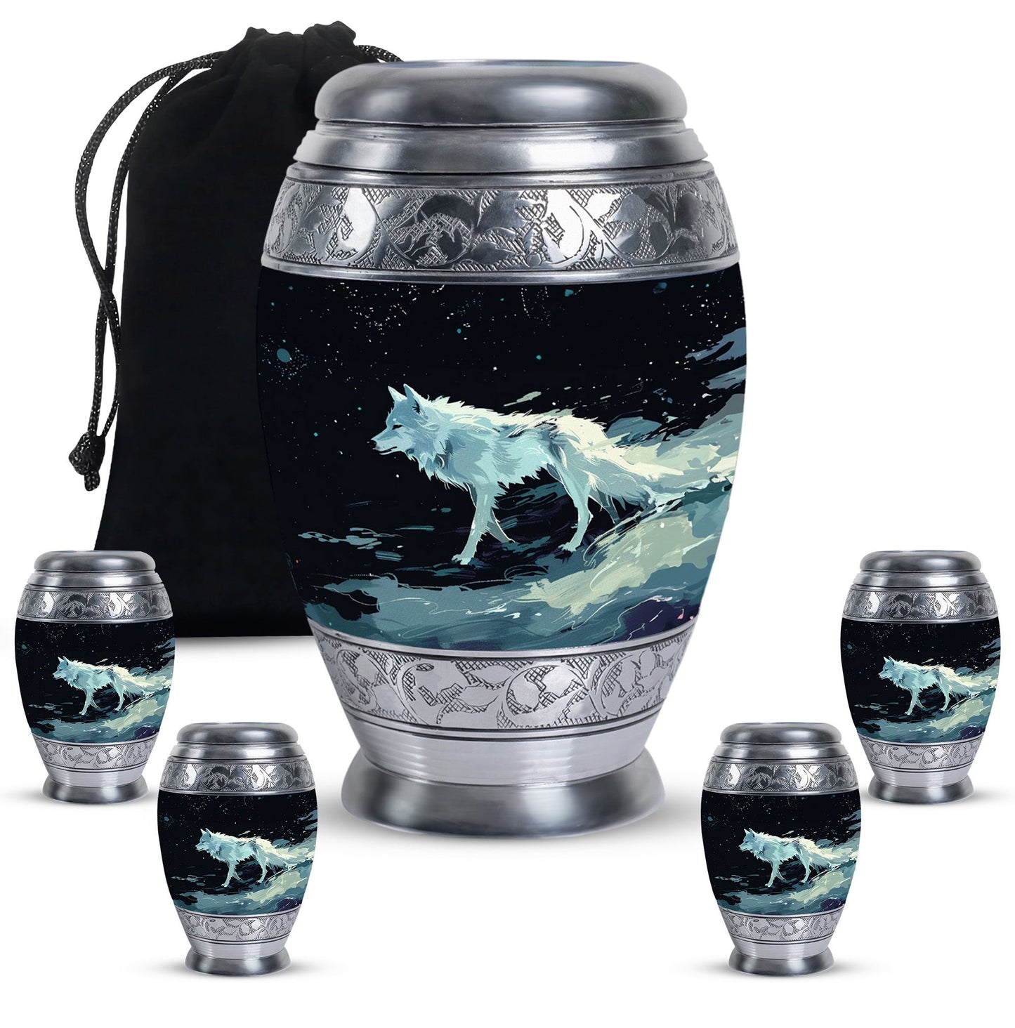 Personalized Wolf Cremation Urn for Human Ashes - 10-inch, 200 cu in - Yatskia