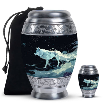 Personalized Wolf Cremation Urn for Human Ashes - 10-inch, 200 cu in - Yatskia