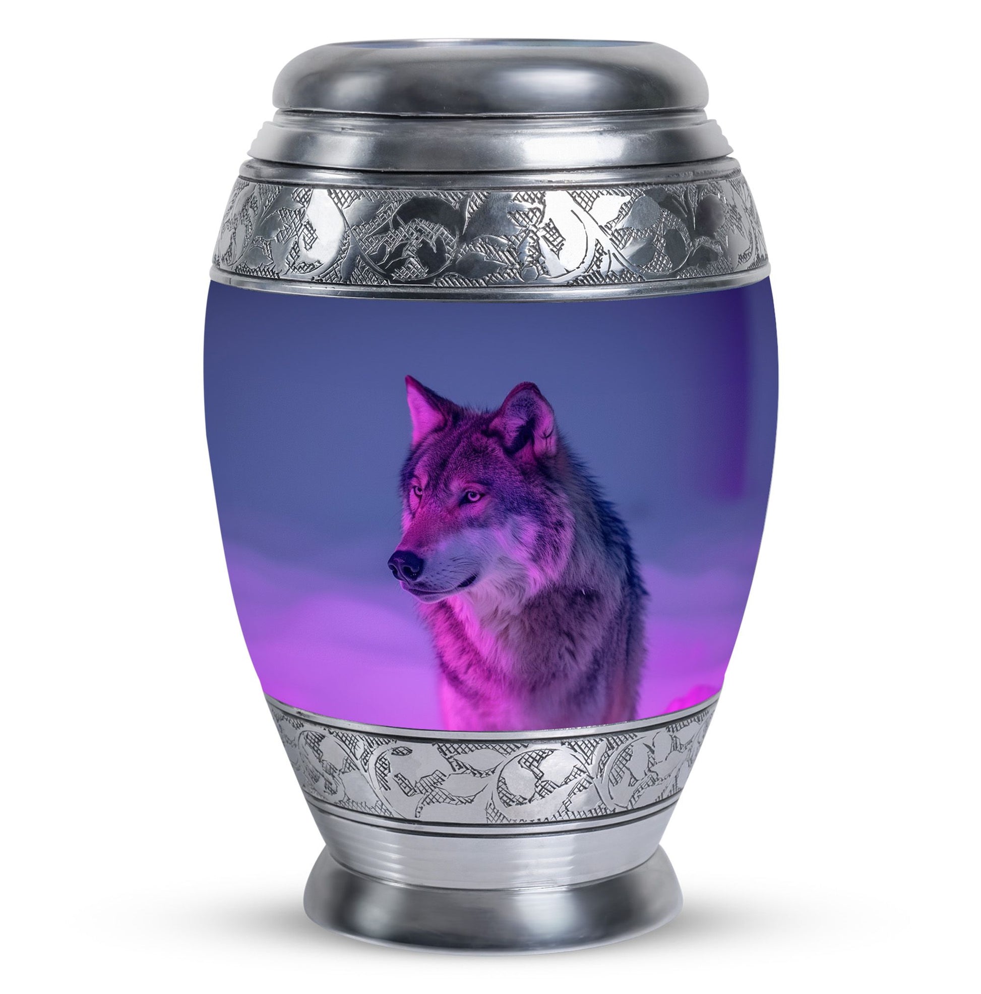 Wolf Cremation Urn for Ashes - Purple Wolf Design Memorial Urn