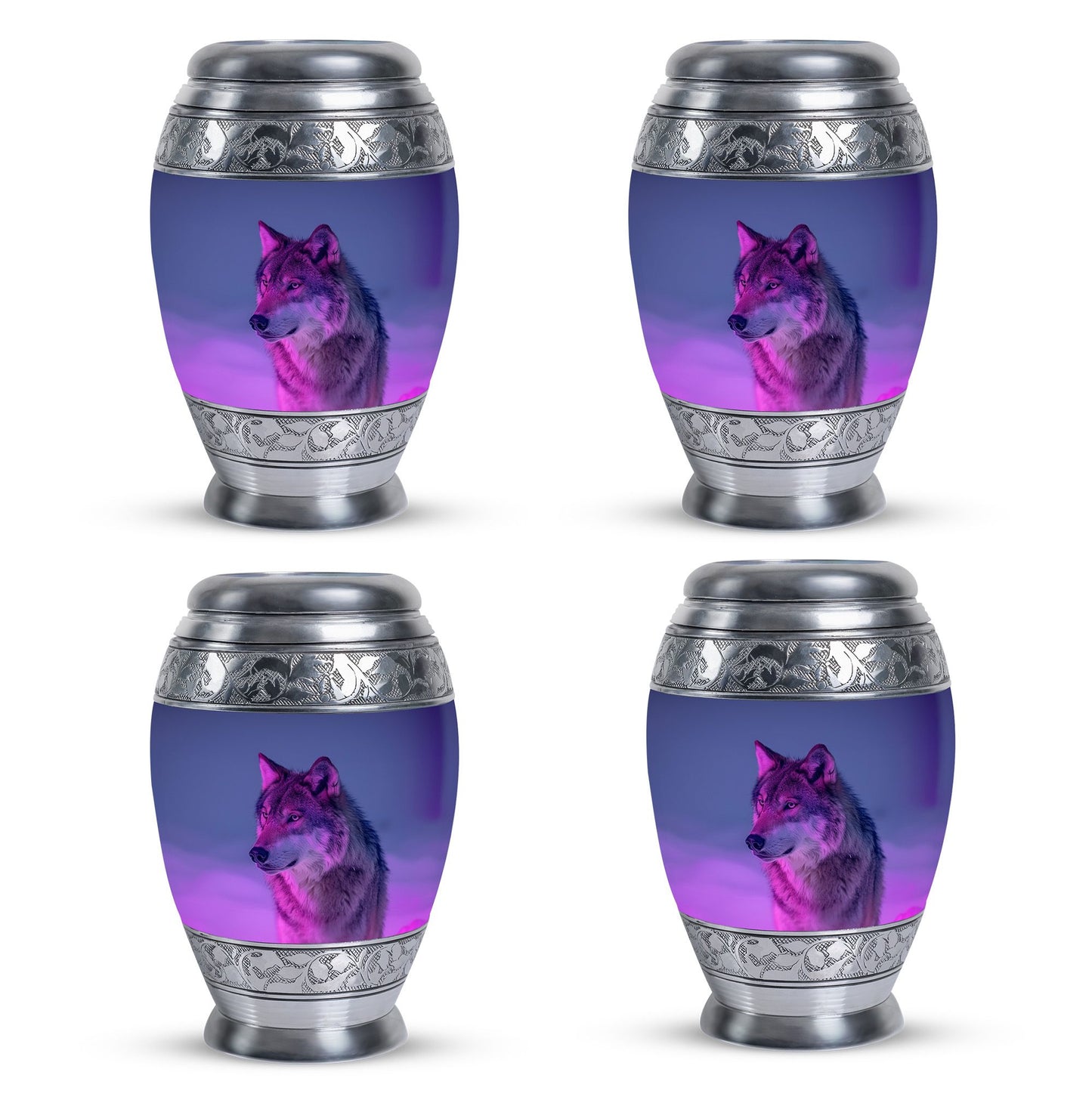 Purple Personalized Wolf Cremation Urn for Human Ashes - 10-inch, 200 cu in - Yatskia