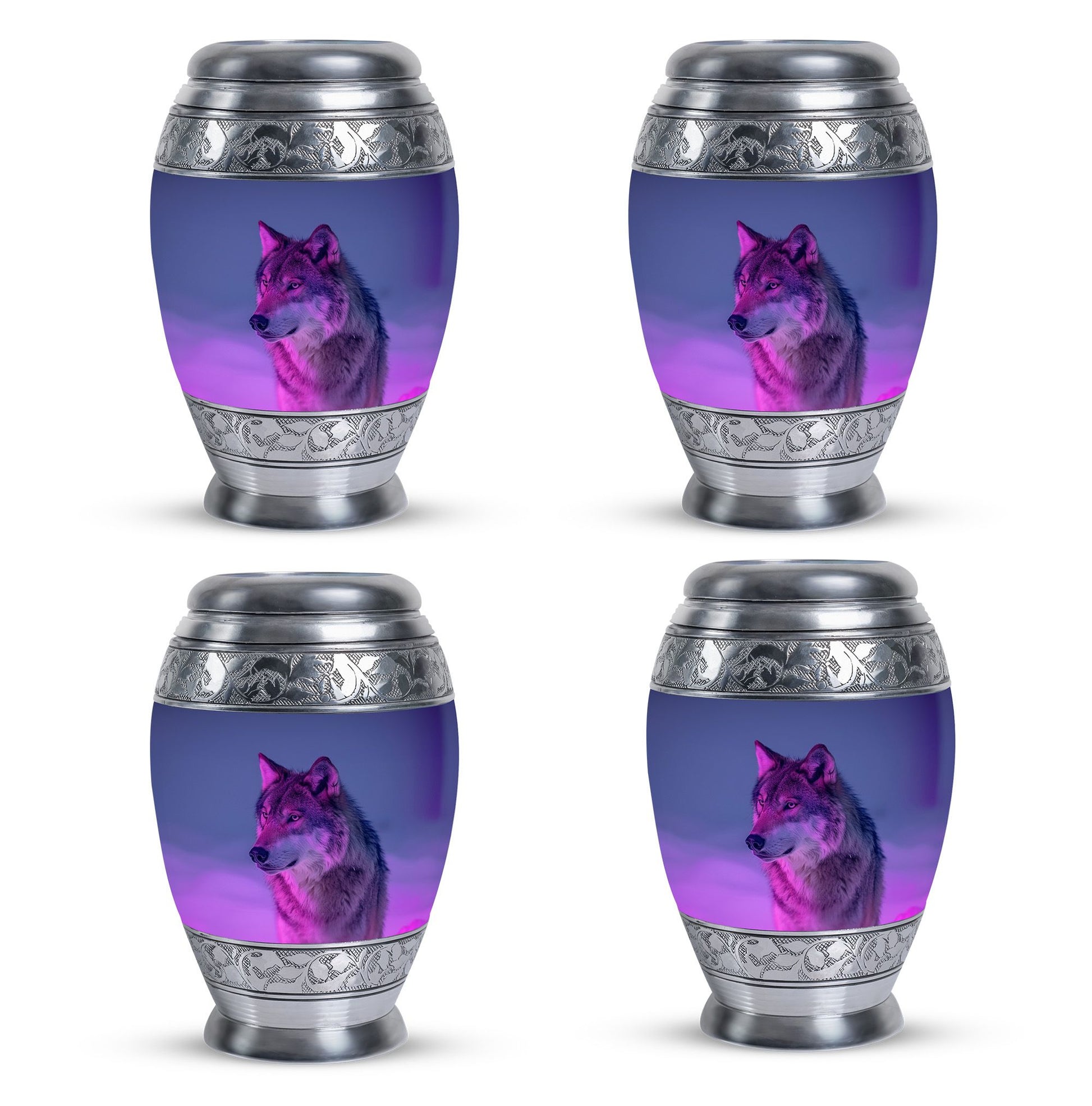 Wolf Cremation Urn for Ashes - Purple Wolf Design Memorial Urn