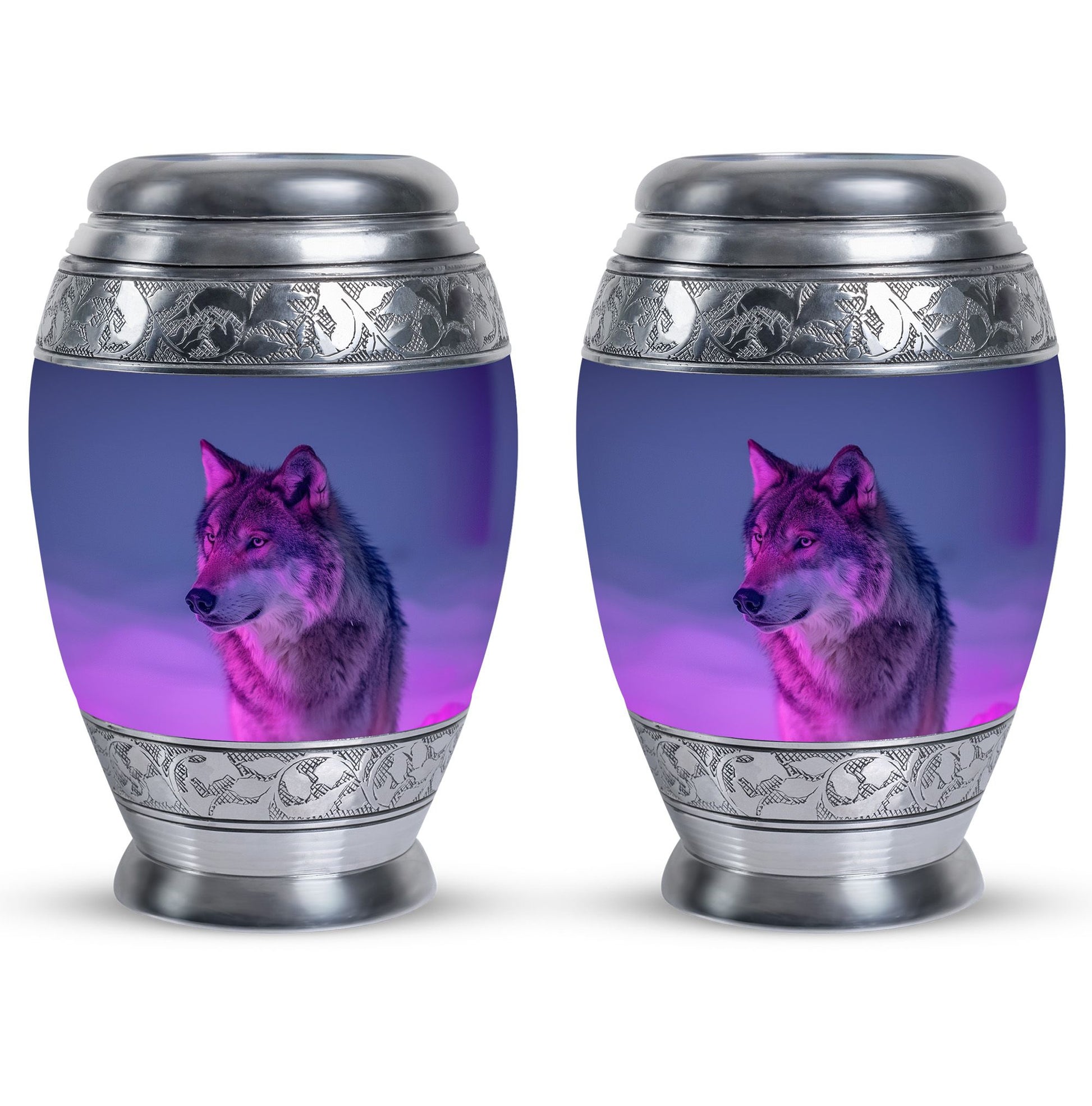 Wolf Cremation Urn for Ashes - Purple Wolf Design Memorial Urn