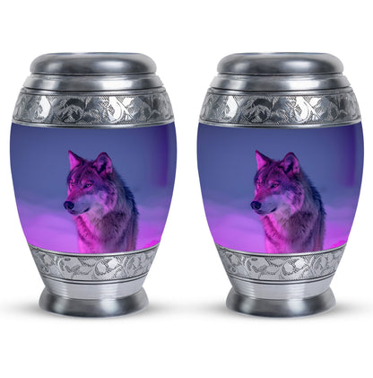 Purple Personalized Wolf Cremation Urn for Human Ashes - 10-inch, 200 cu in - Yatskia
