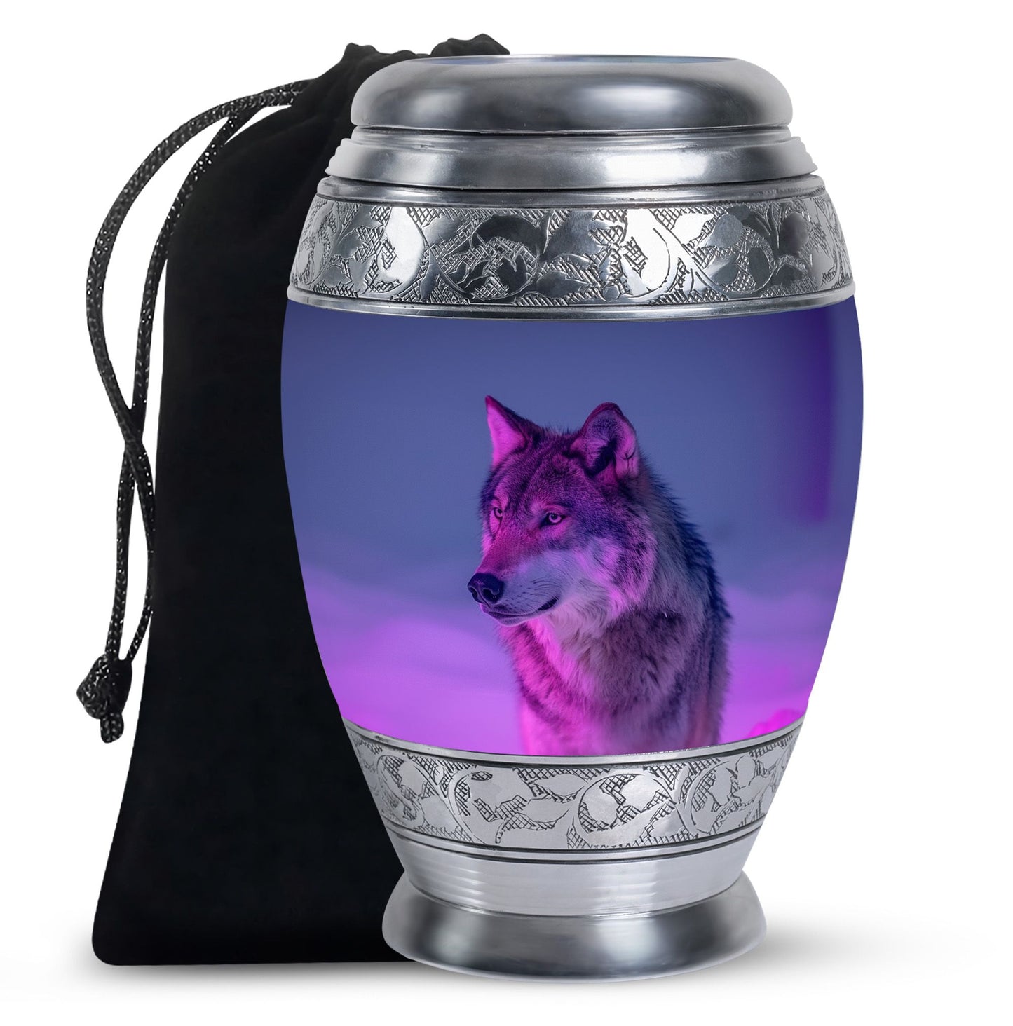 Purple Personalized Wolf Cremation Urn for Human Ashes - 10-inch, 200 cu in - Yatskia