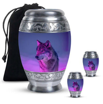 Purple Personalized Wolf Cremation Urn for Human Ashes - 10-inch, 200 cu in - Yatskia