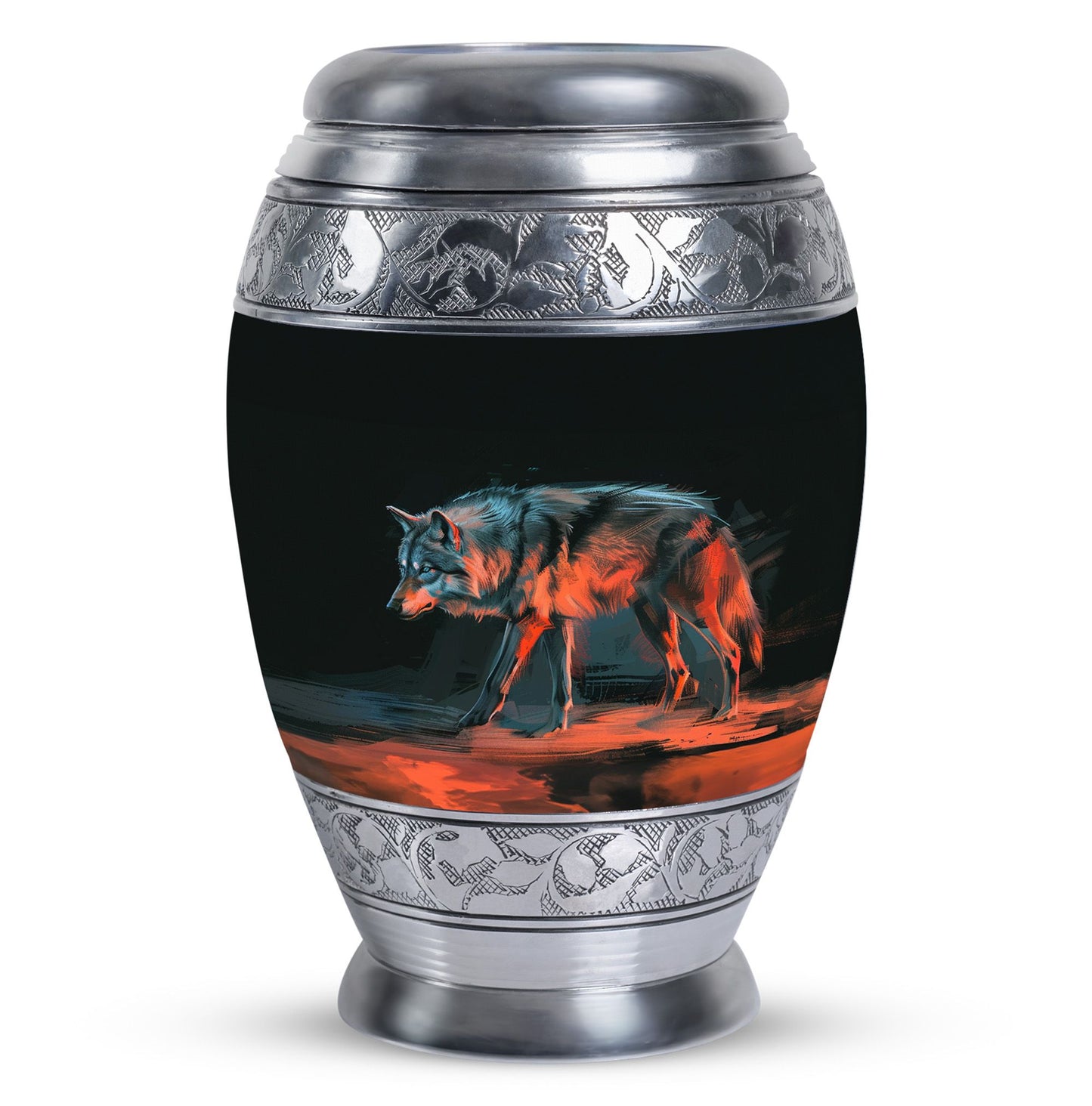 Black Personalized Wolf Cremation Urn for Human Ashes - 10-inch, 200 cu in - Yatskia