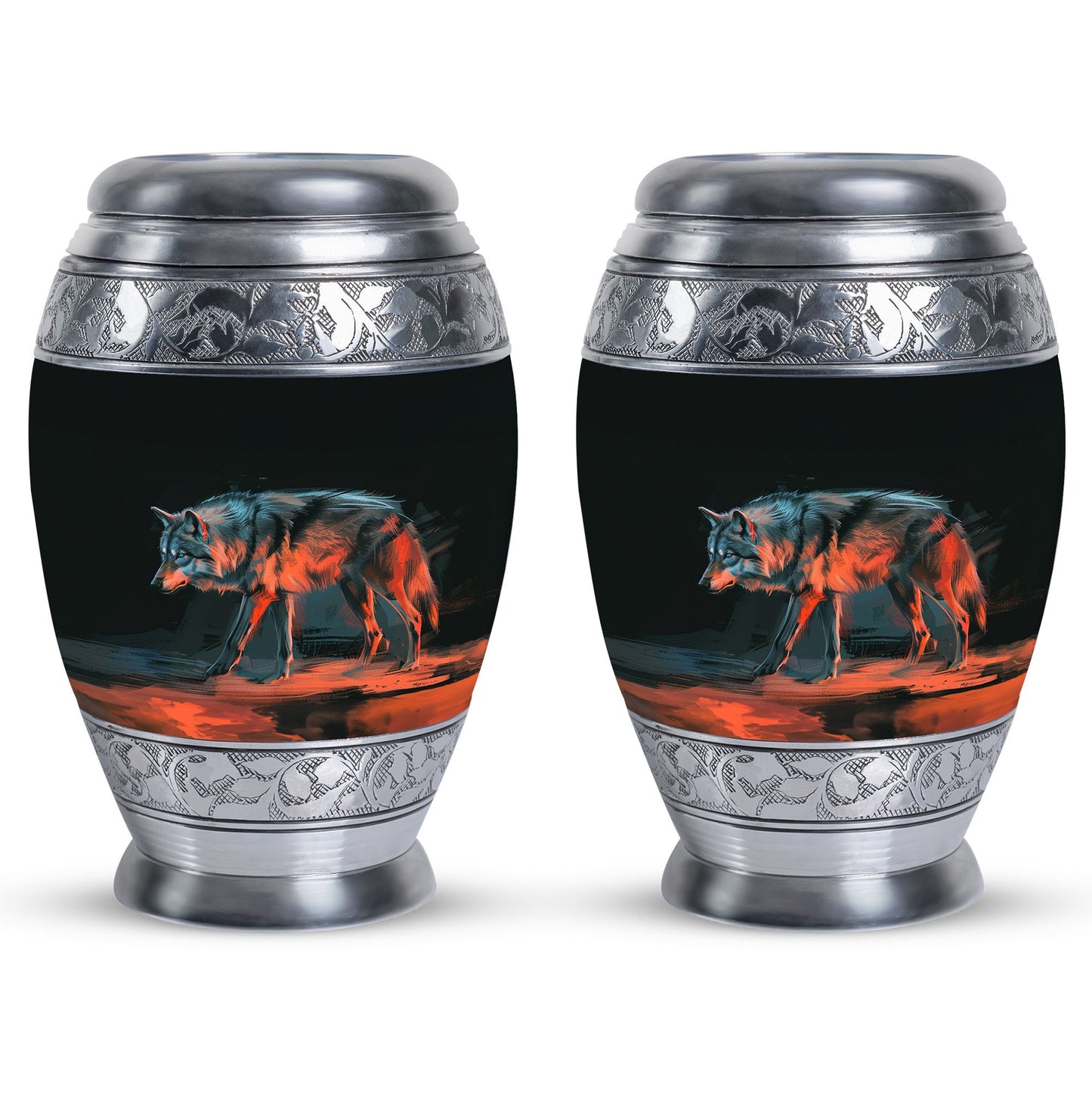 Black Personalized Wolf Cremation Urn for Human Ashes - 10-inch, 200 cu in - Yatskia