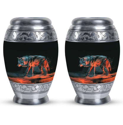 Black Personalized Wolf Cremation Urn for Human Ashes - 10-inch, 200 cu in - Yatskia
