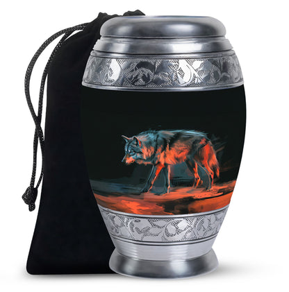 Black Personalized Wolf Cremation Urn for Human Ashes - 10-inch, 200 cu in - Yatskia