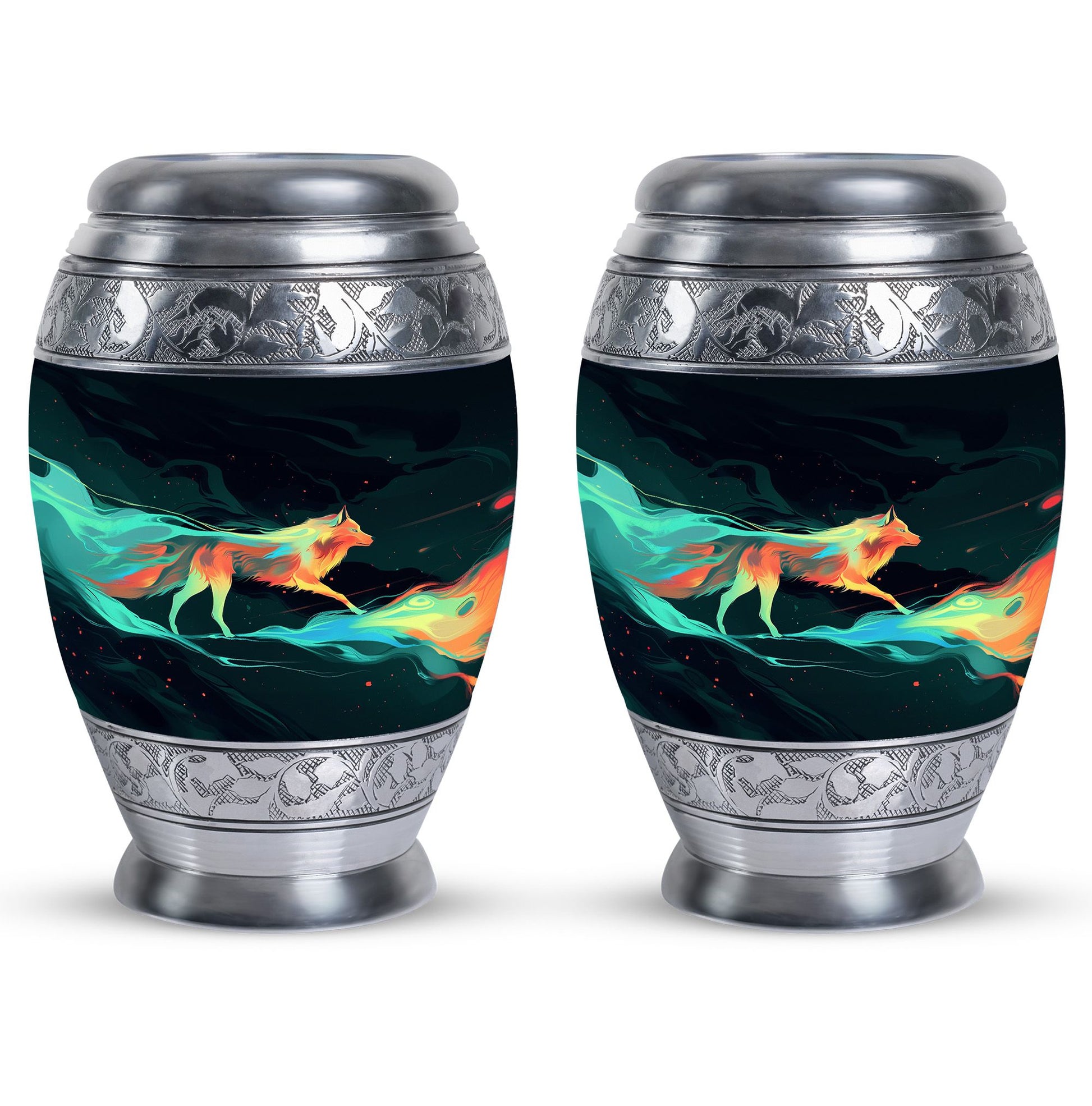 Colorful Wolf Cremation Urn for Human Ashes - Urn for Mom and Dad
