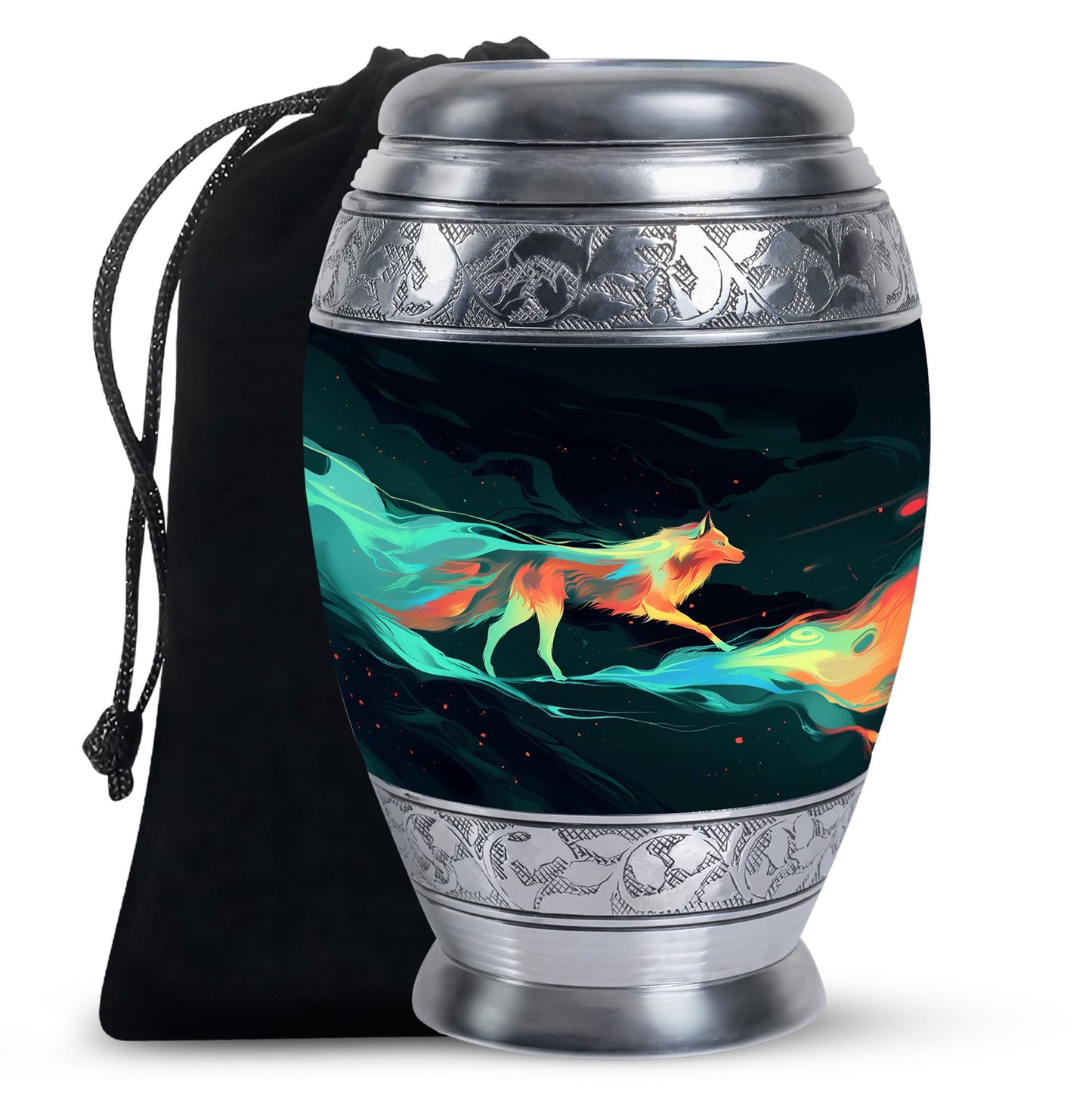 Colorful Personalized Wolf Cremation Urn for Mom - 10-inch, 200 cu in - Yatskia
